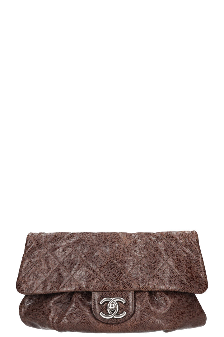 CHANEL Elastic Flap Bag Quilted Glazed Caviar Brown