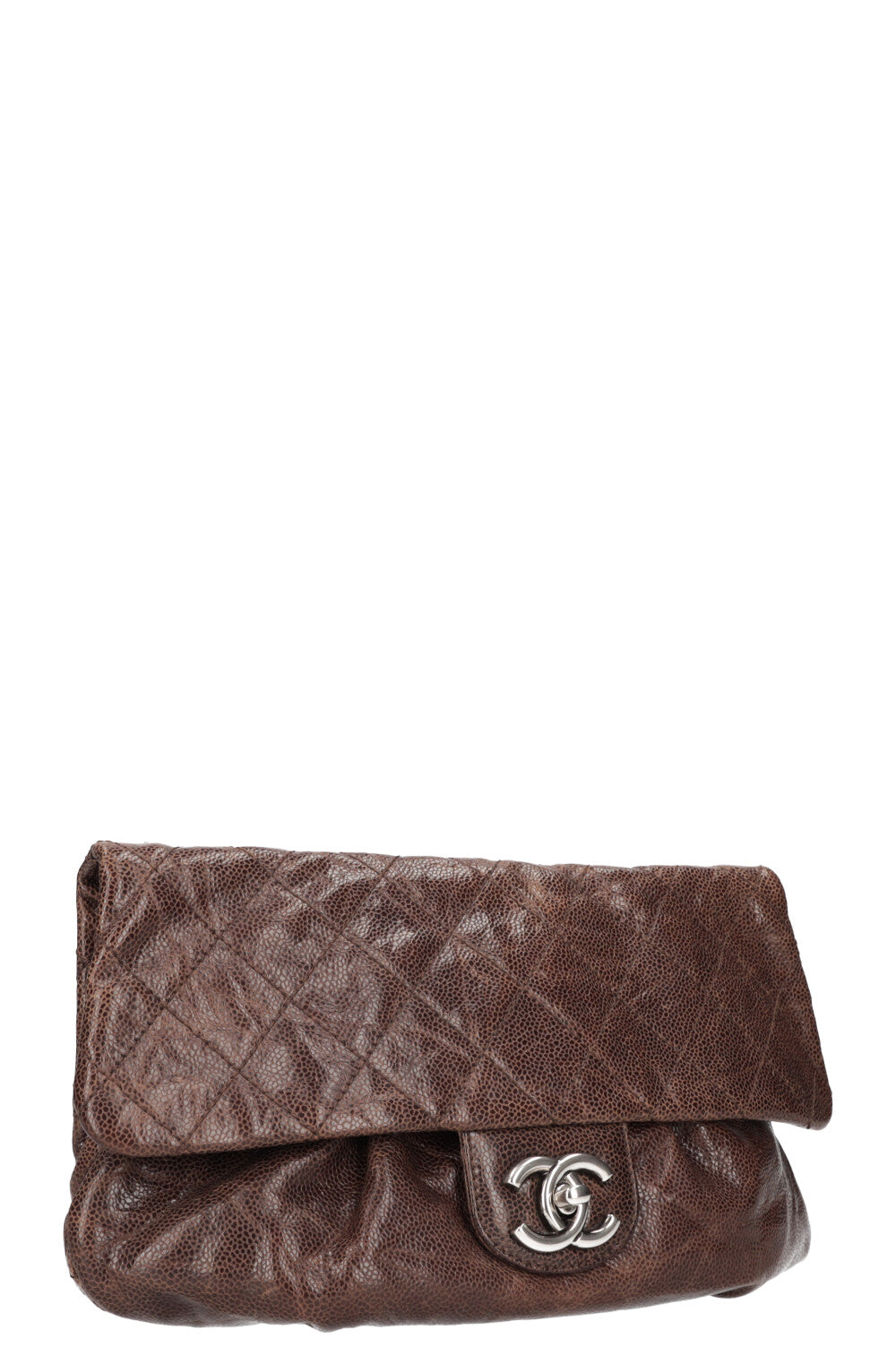 CHANEL Elastic Flap Bag Quilted Glazed Caviar Brown