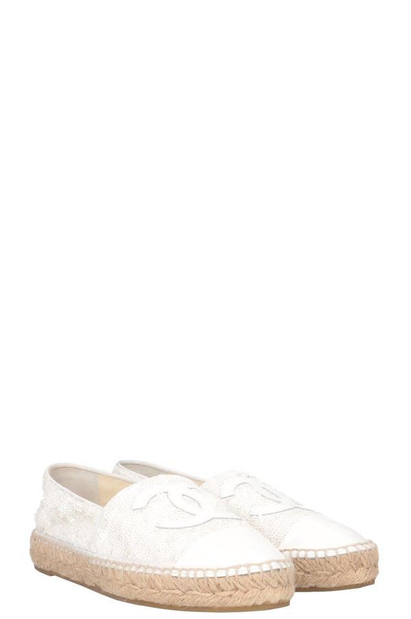 CHANEL Espadrilles Sequin Patent White