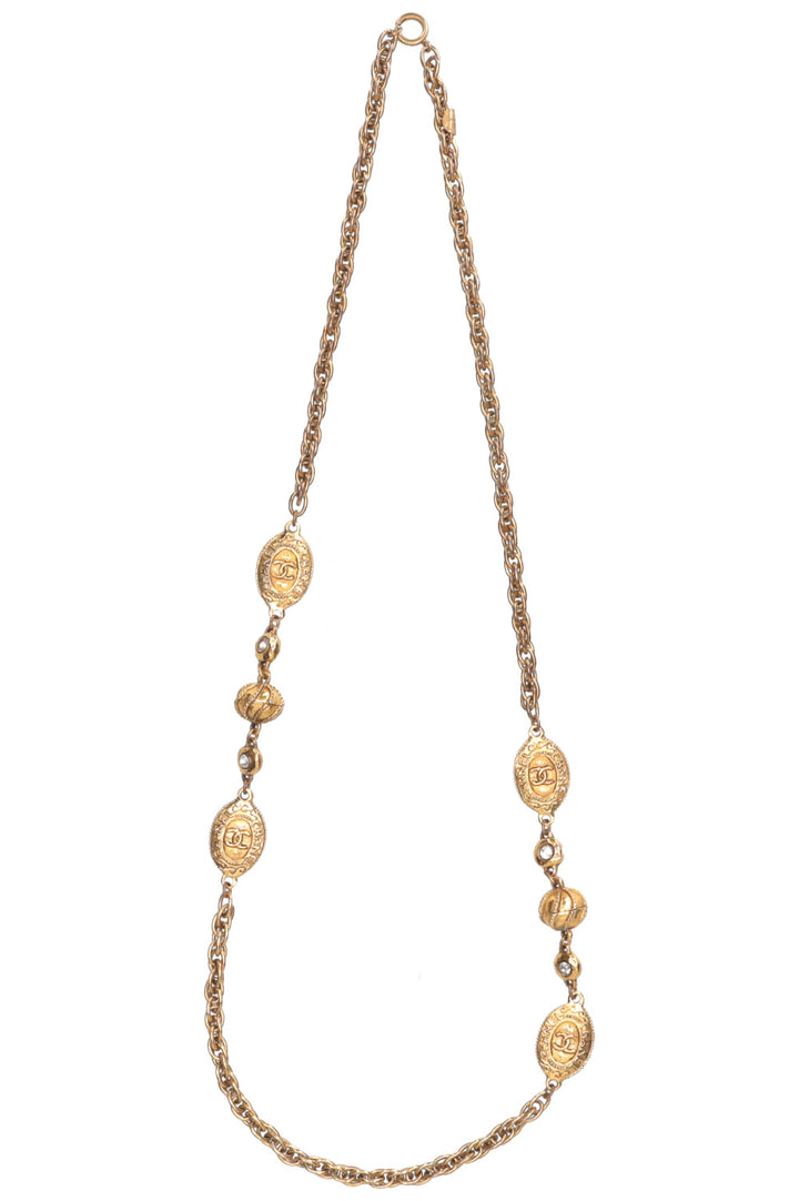 CHANEL Necklace with Crystals Gold 1970s