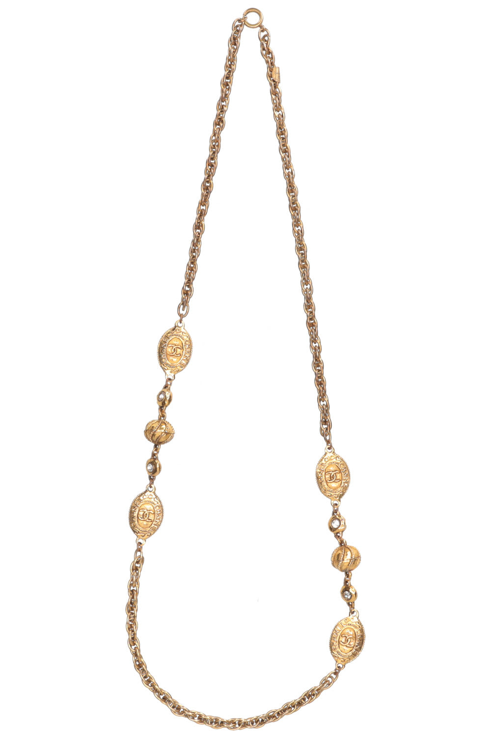 CHANEL Necklace with Crystals Gold 1970s