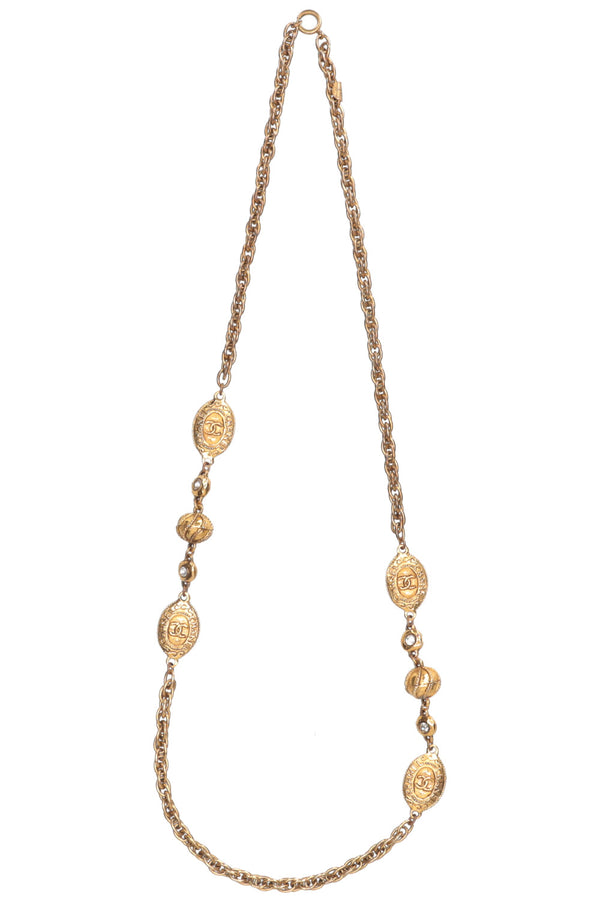 CHANEL Necklace with Crystals Gold 1970s