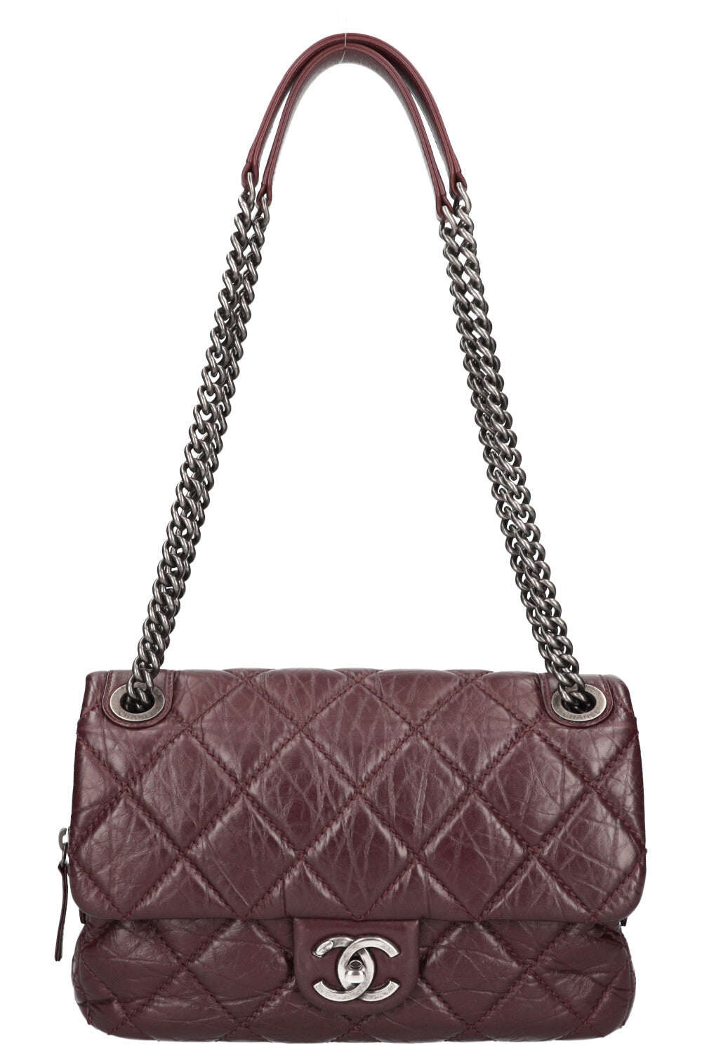 CHANEL Portobello Flap Bag Quilted Aged Calfskin Bordeaux