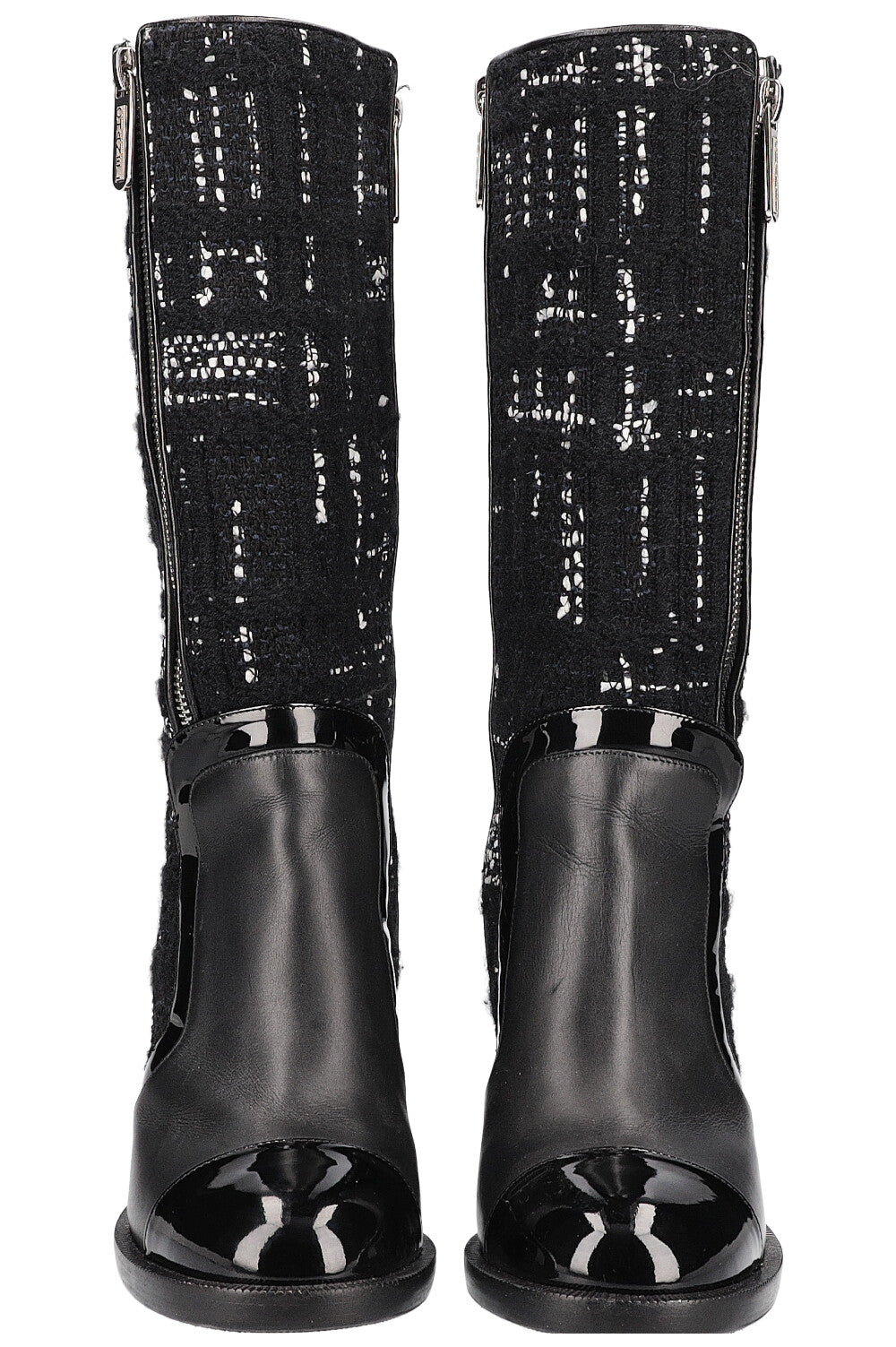 CHANEL Boots Tweed Black and White