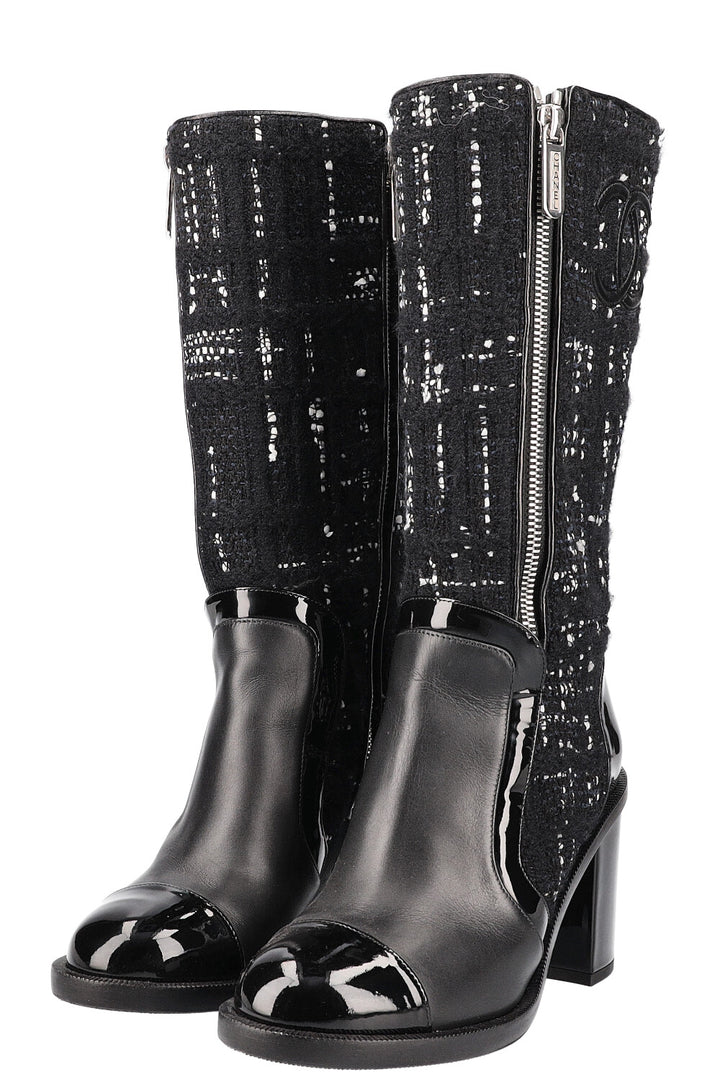 CHANEL Boots Tweed Black and White