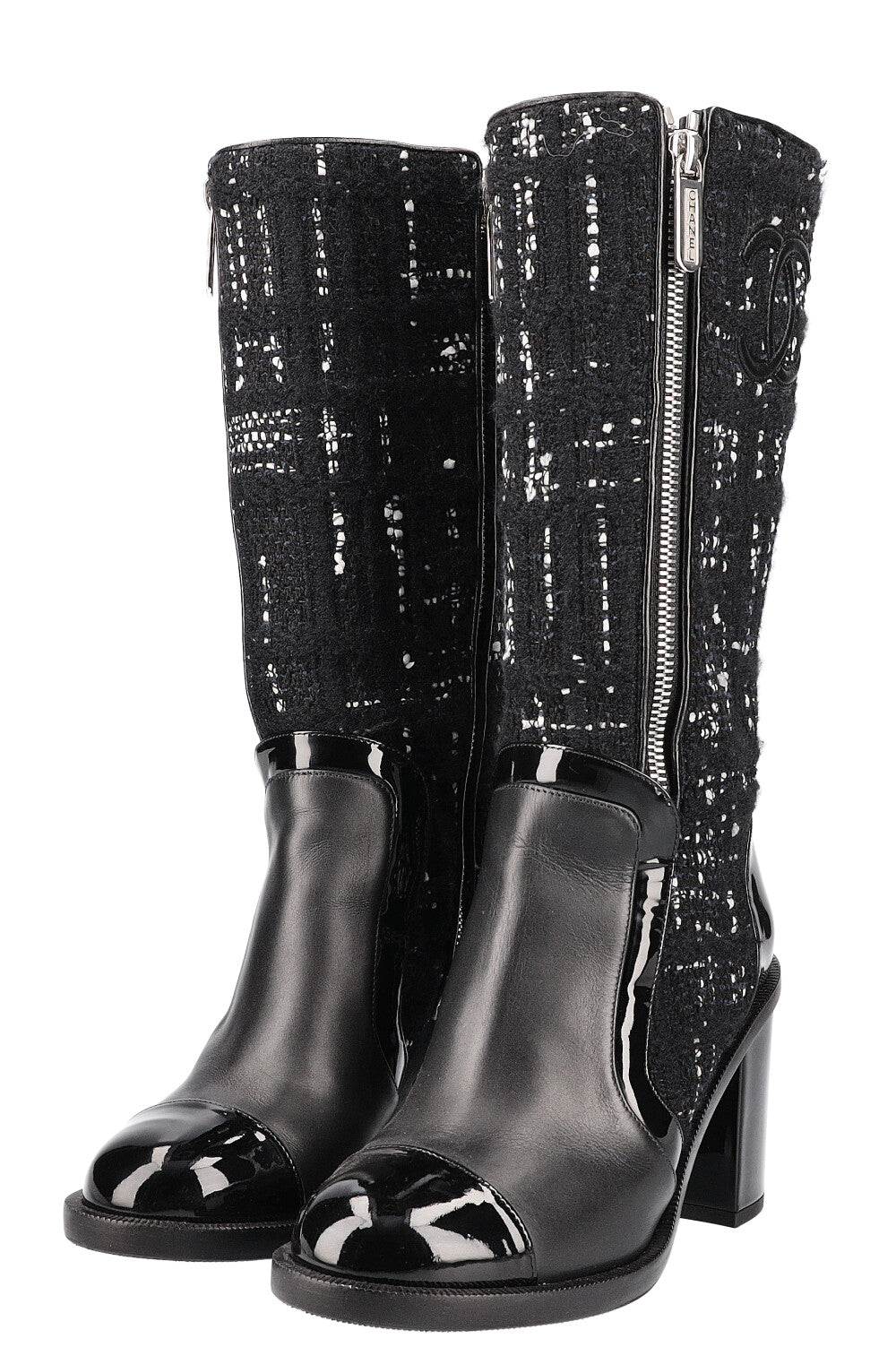 Chanel tweed boots clearance 218