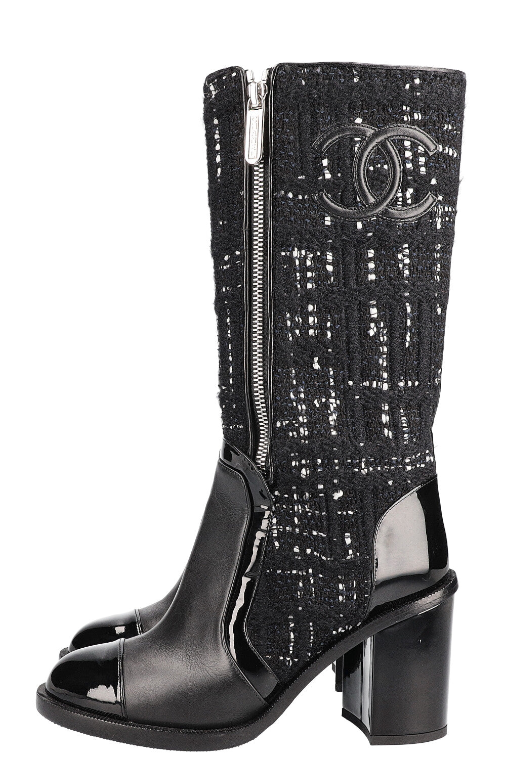 Chanel boots black and white top
