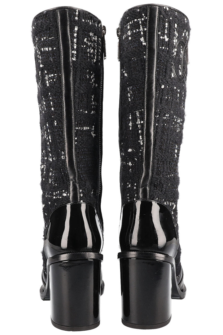 CHANEL Boots Tweed Black and White