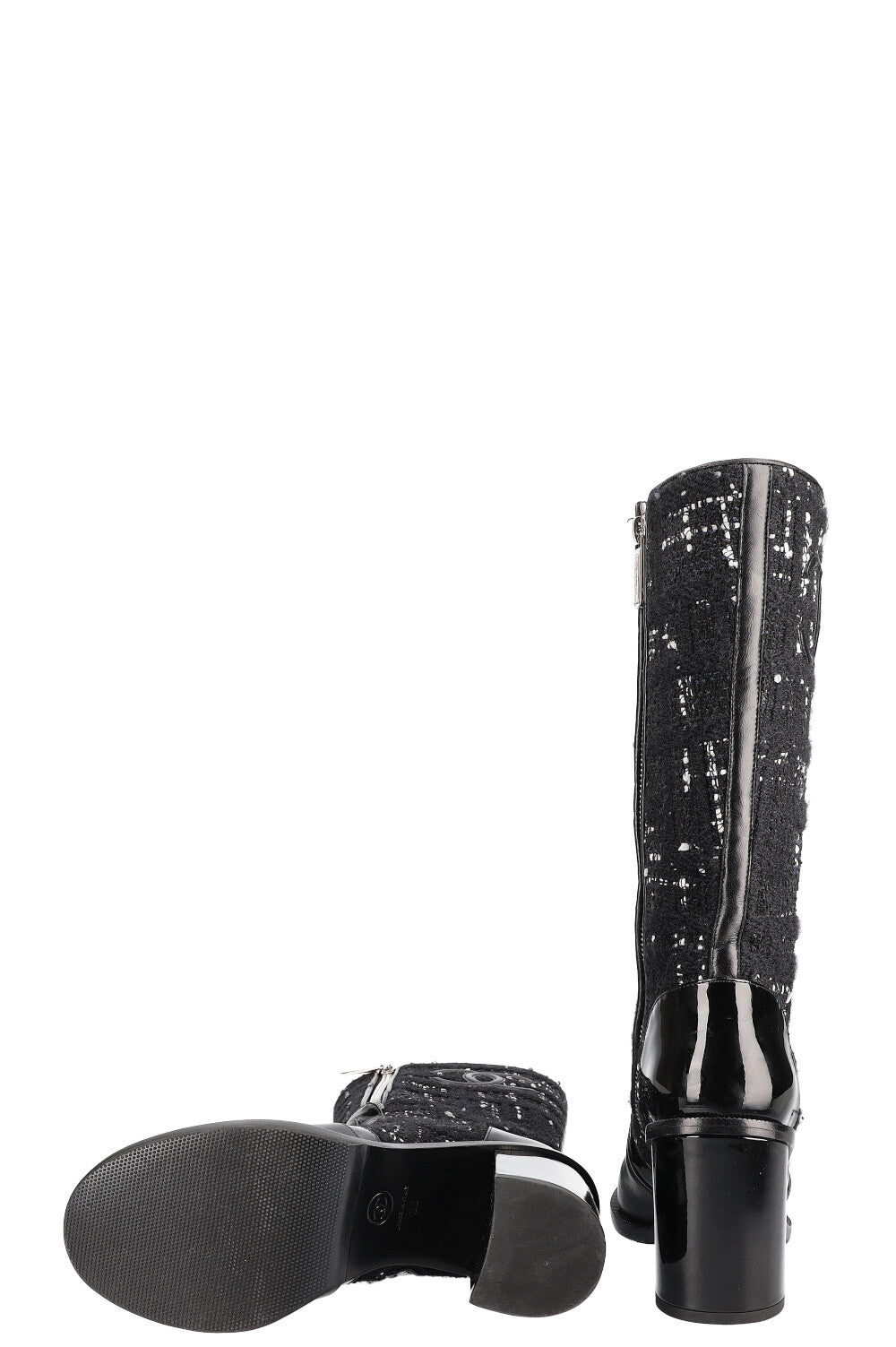 CHANEL Boots Tweed Black and White