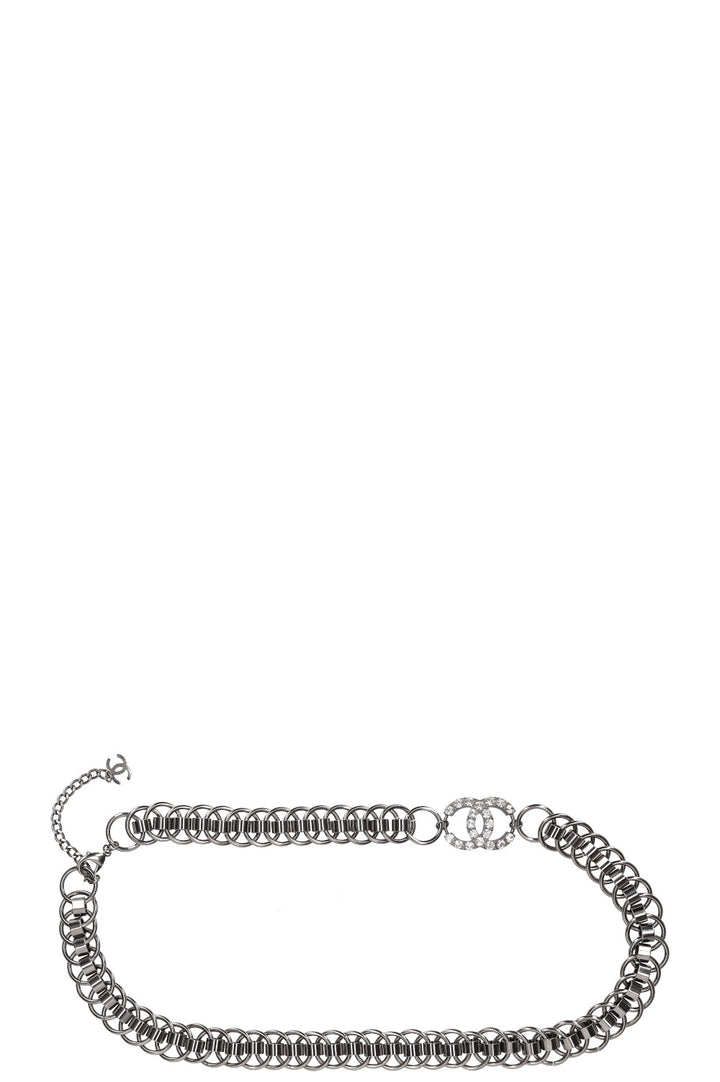 CHANEL Belt 05A Silver CC Crystals