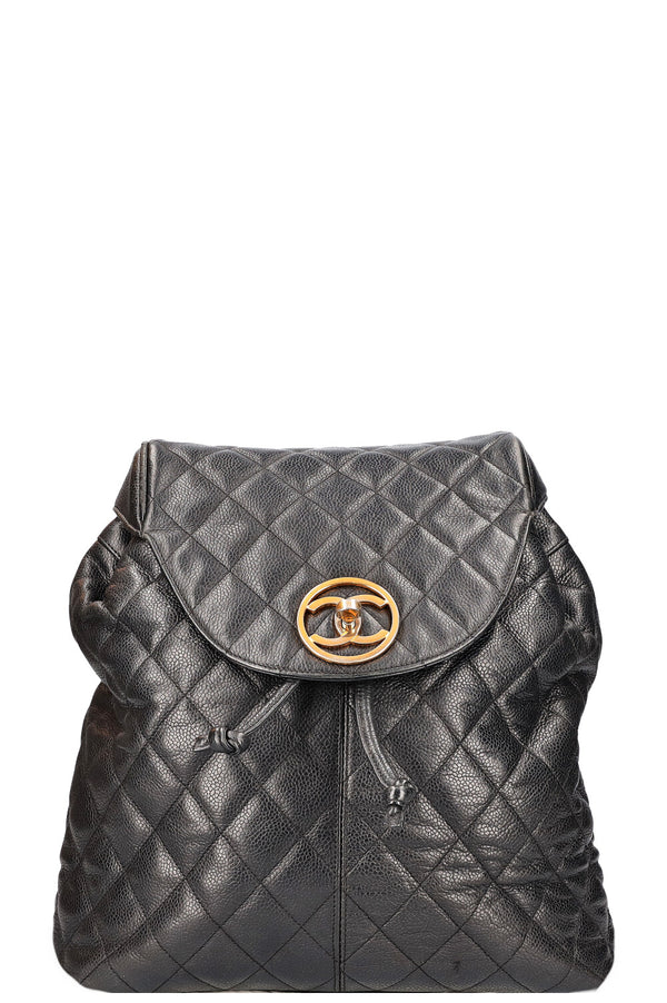 CHANEL Vintage Drawstring Backpack Caviar Black