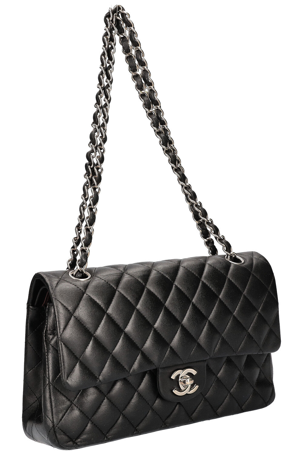 CHANEL Double Flap Bag Medium Black Silver