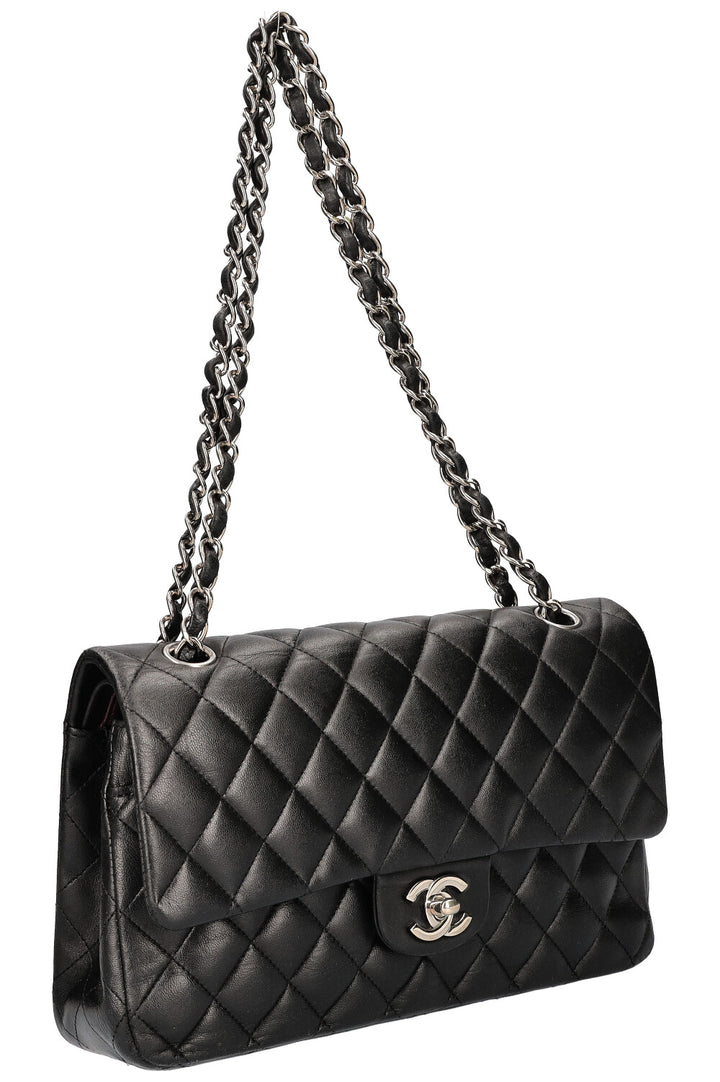 CHANEL Double Flap Bag Medium Black Silver