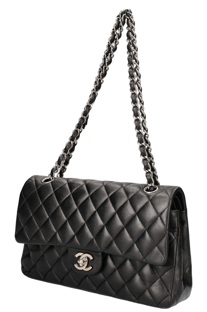 CHANEL Double Flap Bag Medium Black Silver