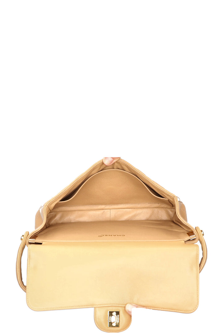 CHANEL Both Side Flap Handbag Beige