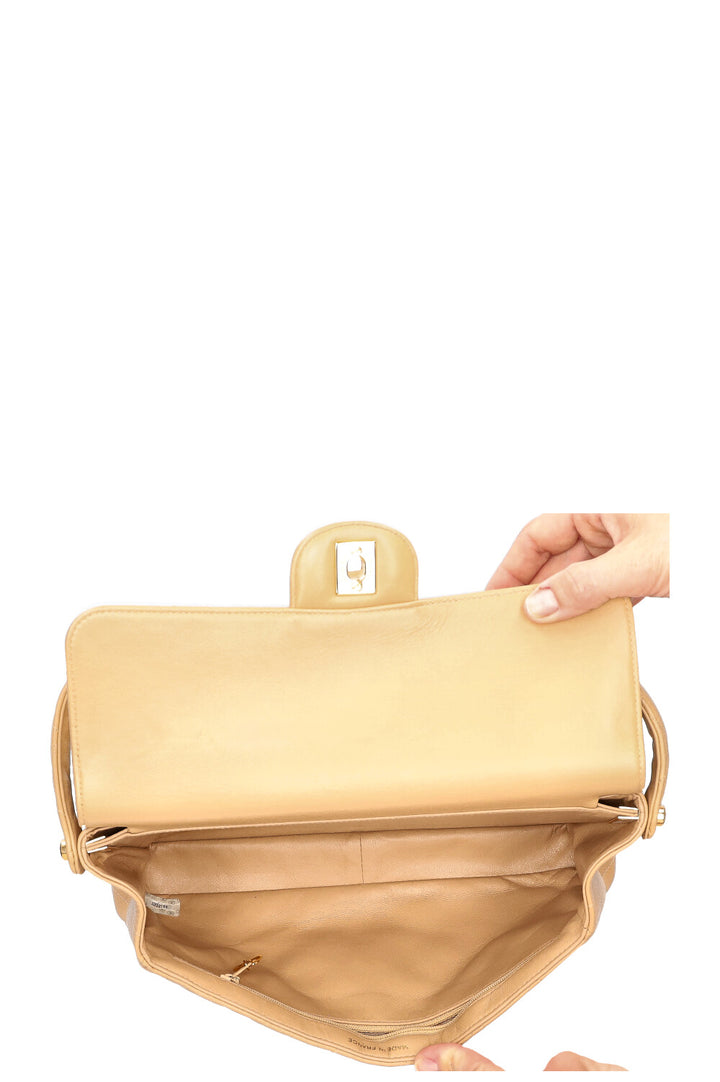 CHANEL Both Side Flap Handbag Beige