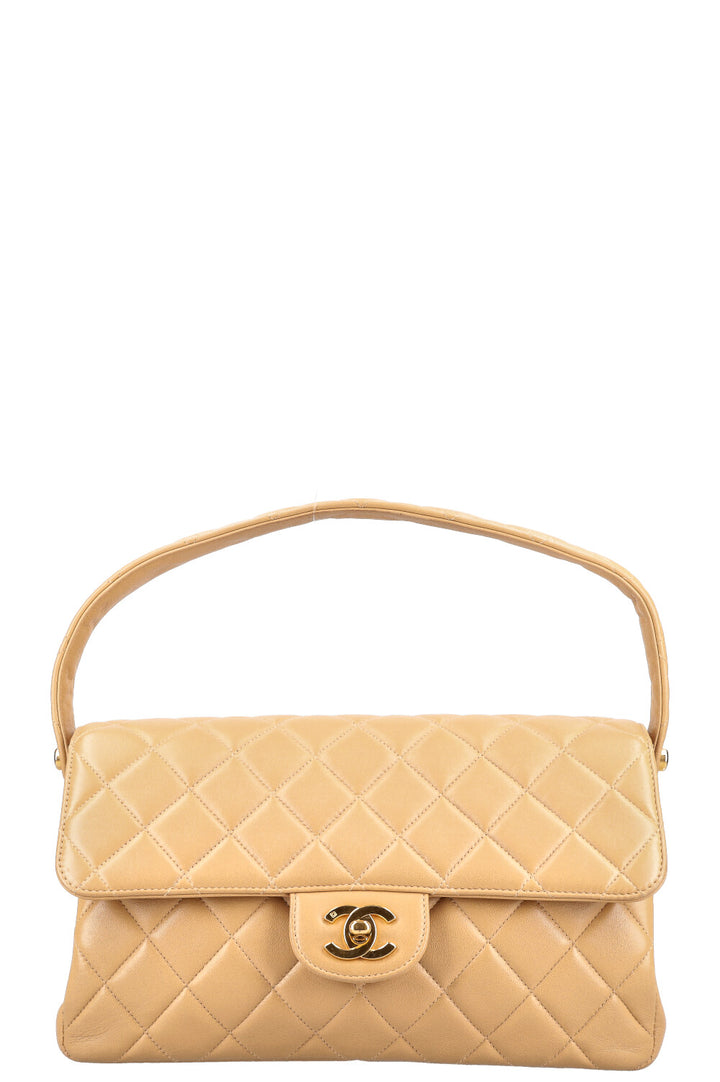 CHANEL Both Side Flap Handbag Beige