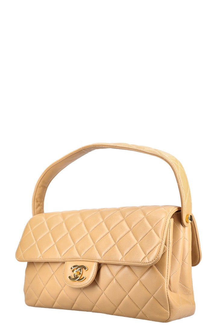 CHANEL Both Side Flap Handbag Beige
