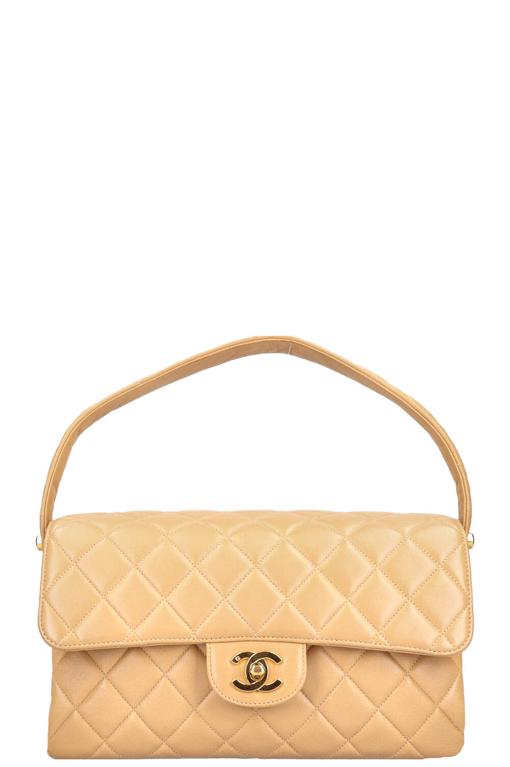 CHANEL Both Side Flap Handbag Beige