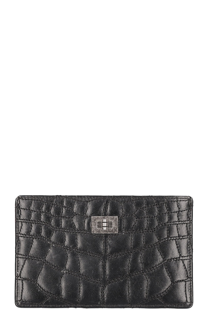 CHANEL 2.55 Document Holder Croc Embossed Black