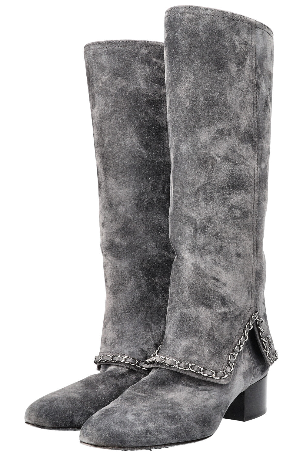 CHANEL Boots with Chain Suede Grey