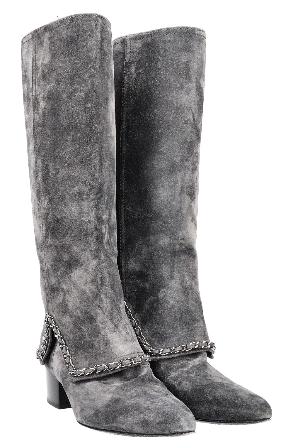 CHANEL Boots with Chain Suede Grey