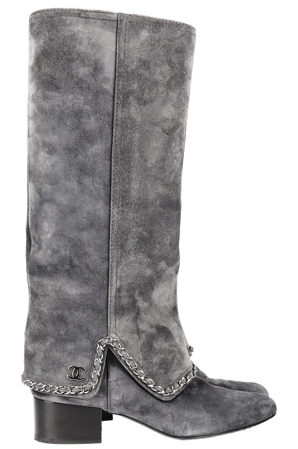 CHANEL Boots with Chain Suede Grey