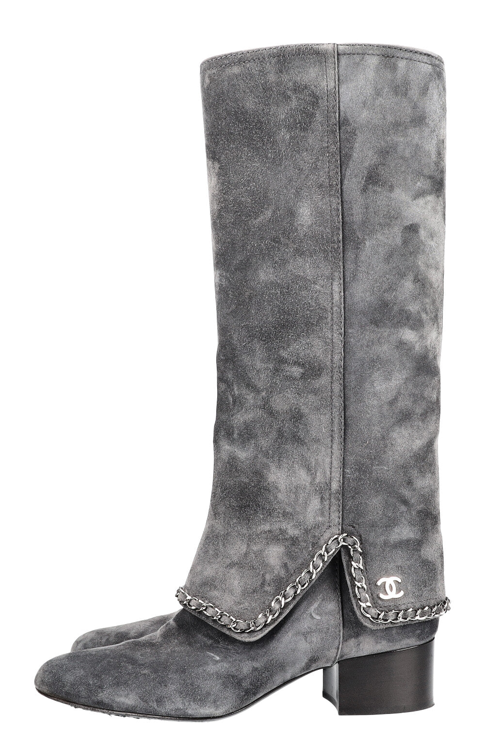 CHANEL Boots with Chain Suede Grey