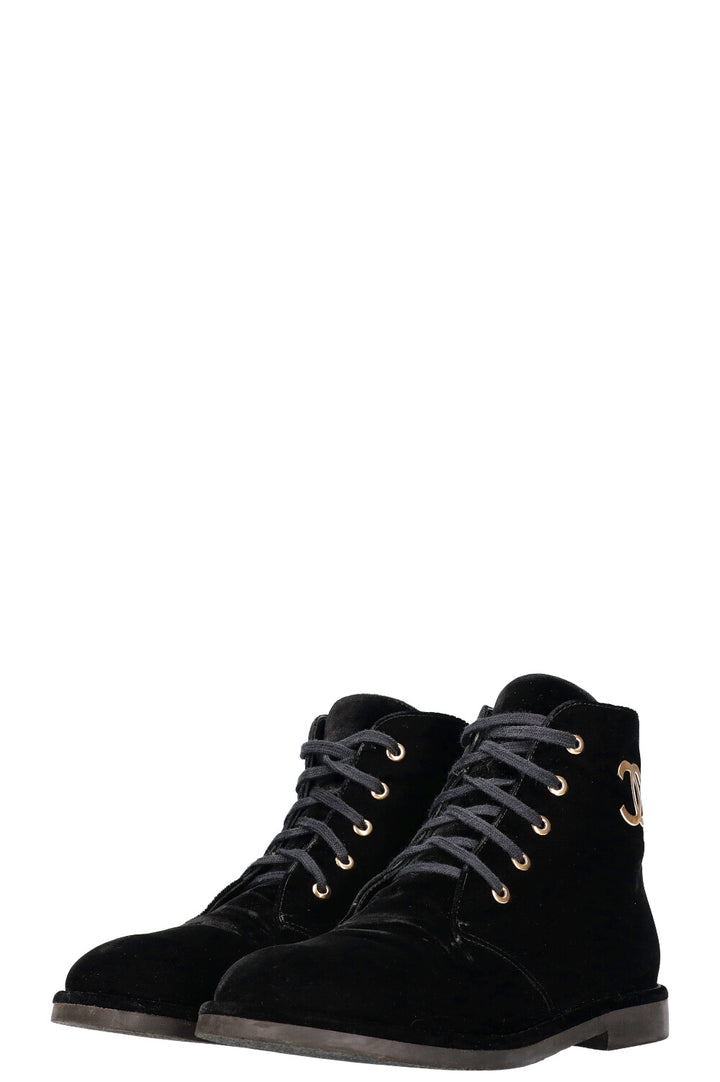 CHANEL Boots Velvet Black