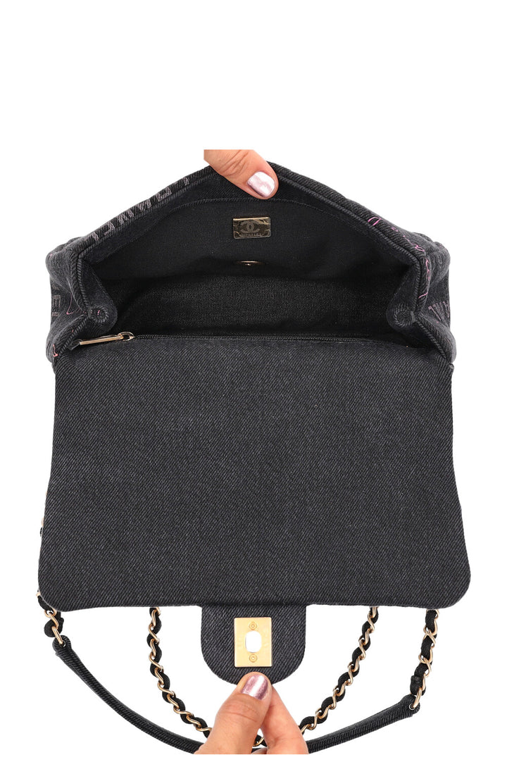 CHANEL Small Single Flap Denim Grafitti