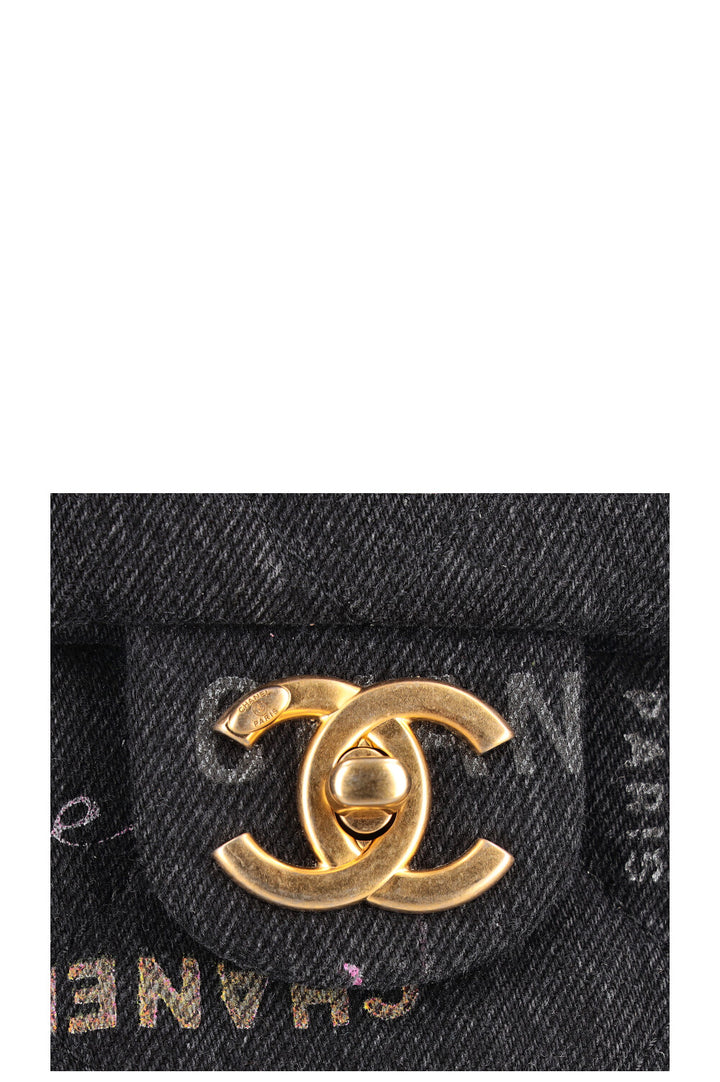 CHANEL Small Single Flap Denim Grafitti