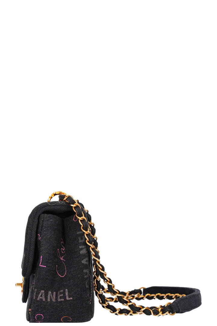 CHANEL Small Single Flap Denim Grafitti