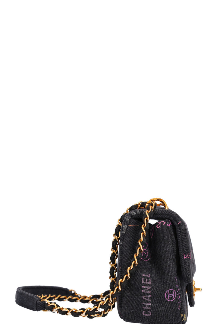 CHANEL Small Single Flap Denim Grafitti