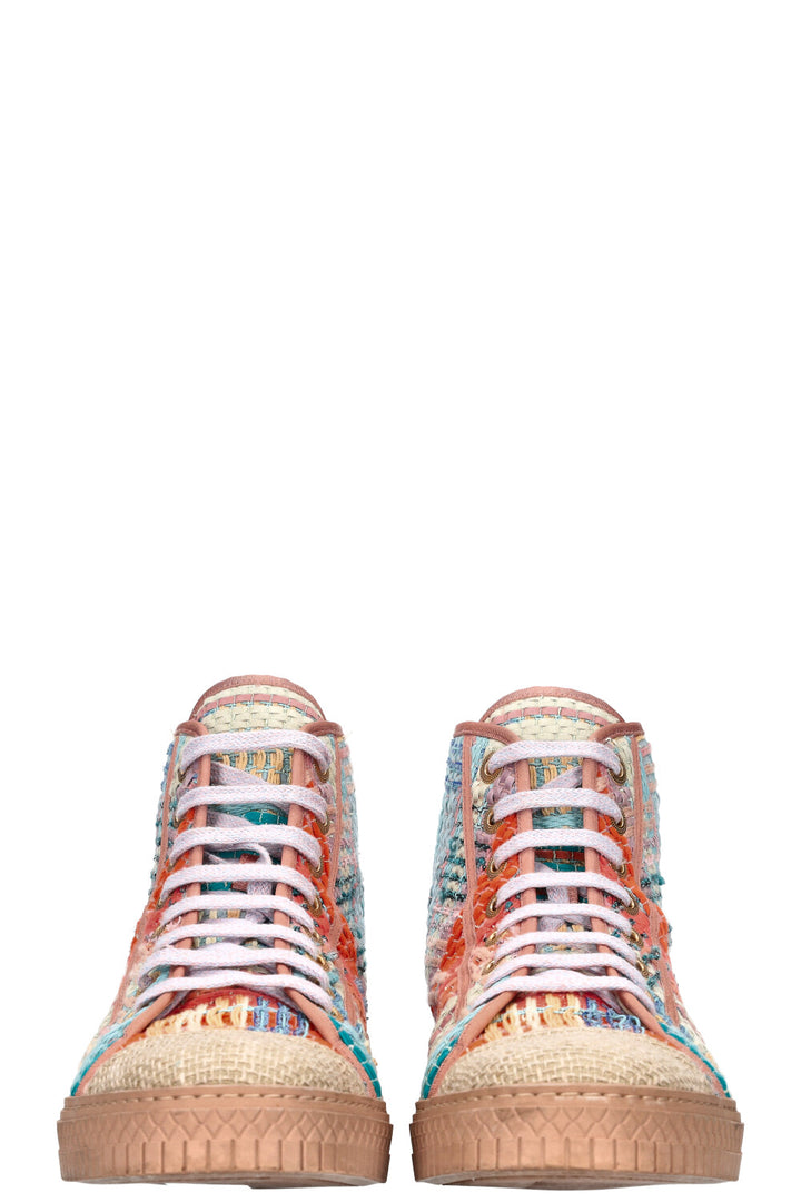 CHANEL High Top Sneakers Tweed Multicolor