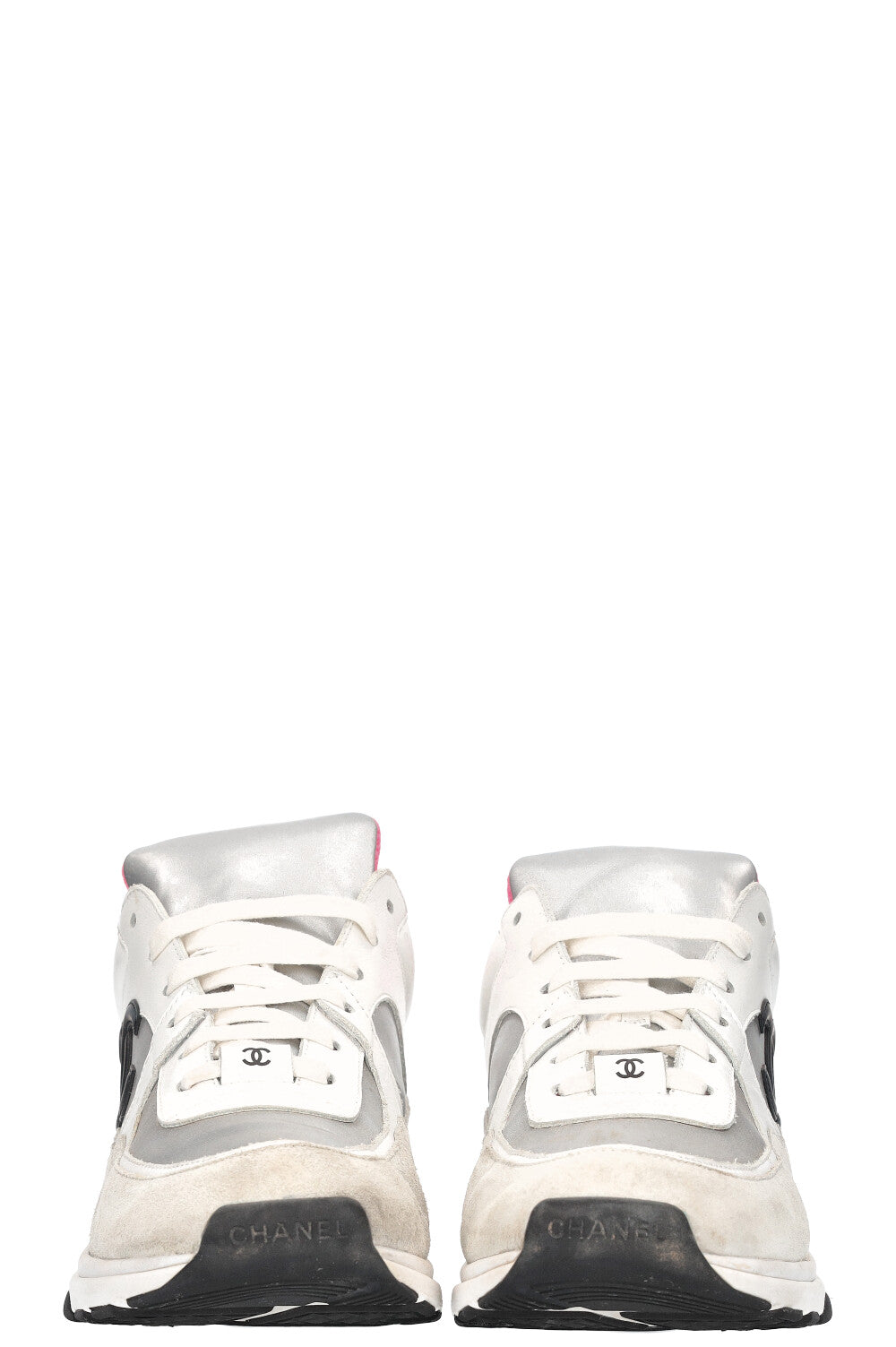 CHANEL Sneakers White Silver Neon Pink