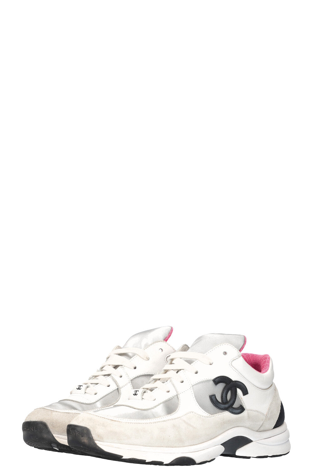 CHANEL Sneakers White Silver Neon Pink