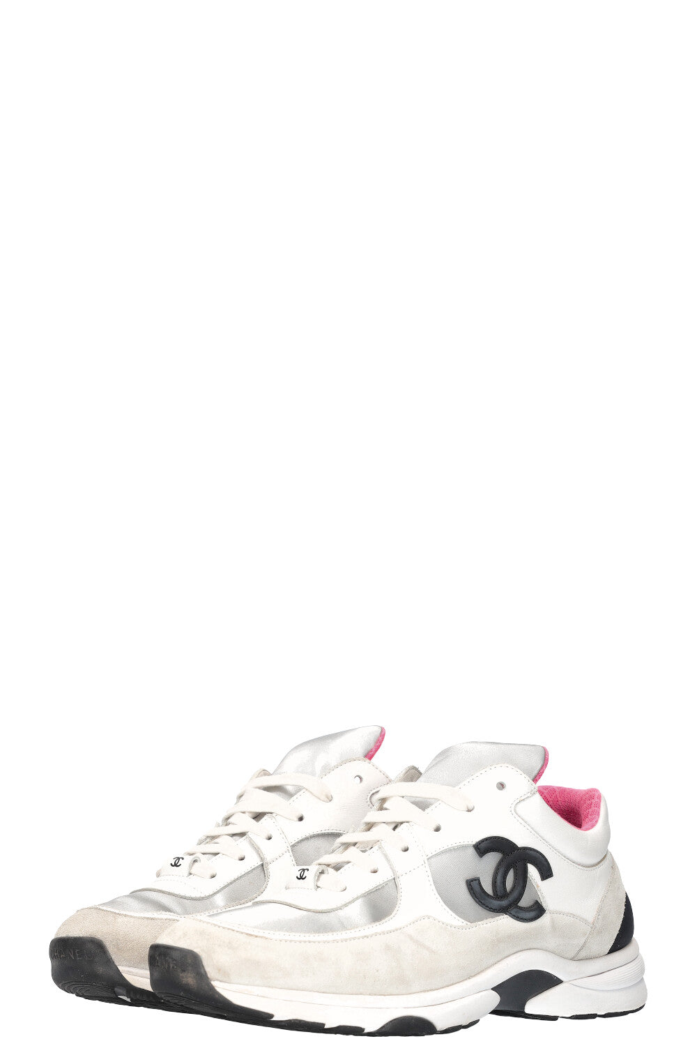 CHANEL Baskets Blanc Argent Rose Fluo