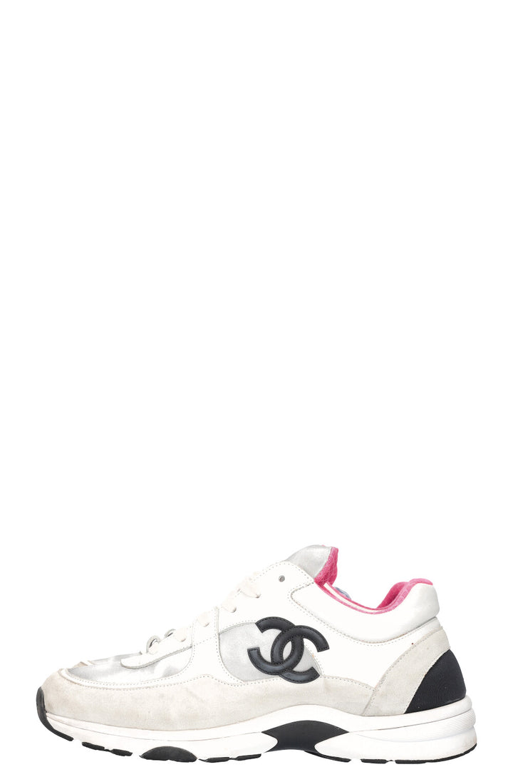 CHANEL Sneakers White Silver Neon Pink