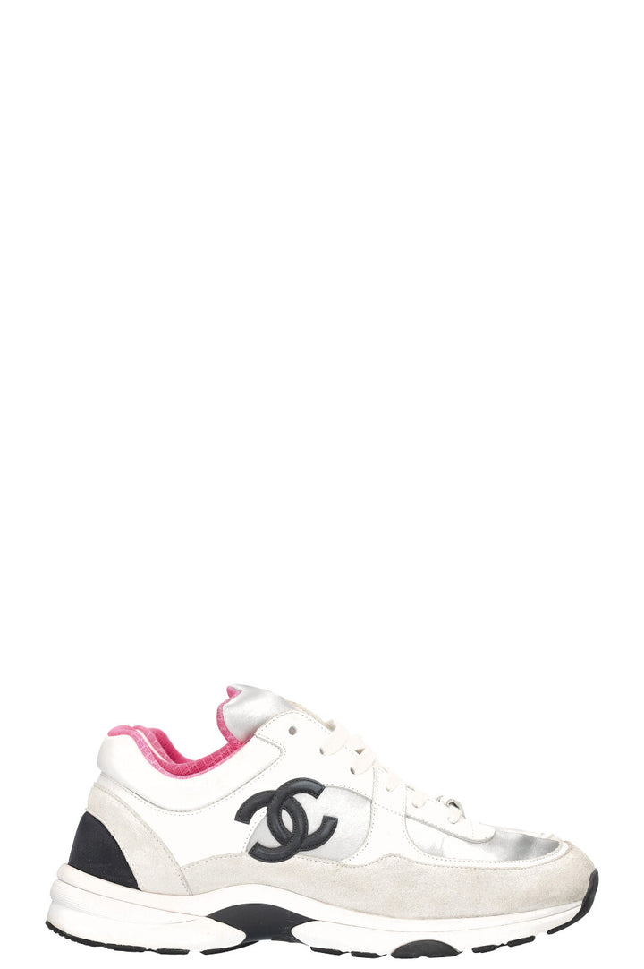 CHANEL Sneakers White Silver Neon Pink