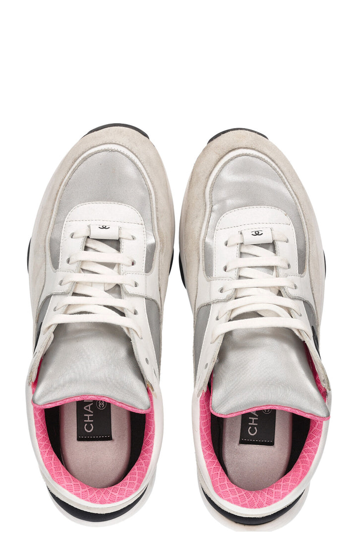 CHANEL Sneakers White Silver Neon Pink