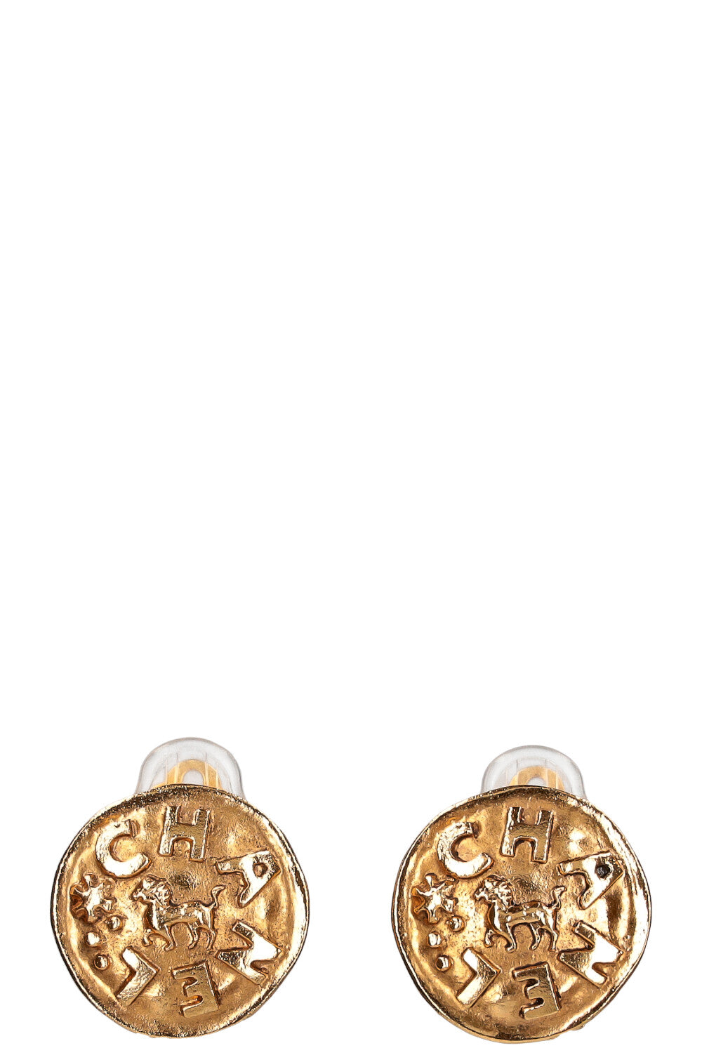 CHANEL Clip Earrings Gold Logo Lion