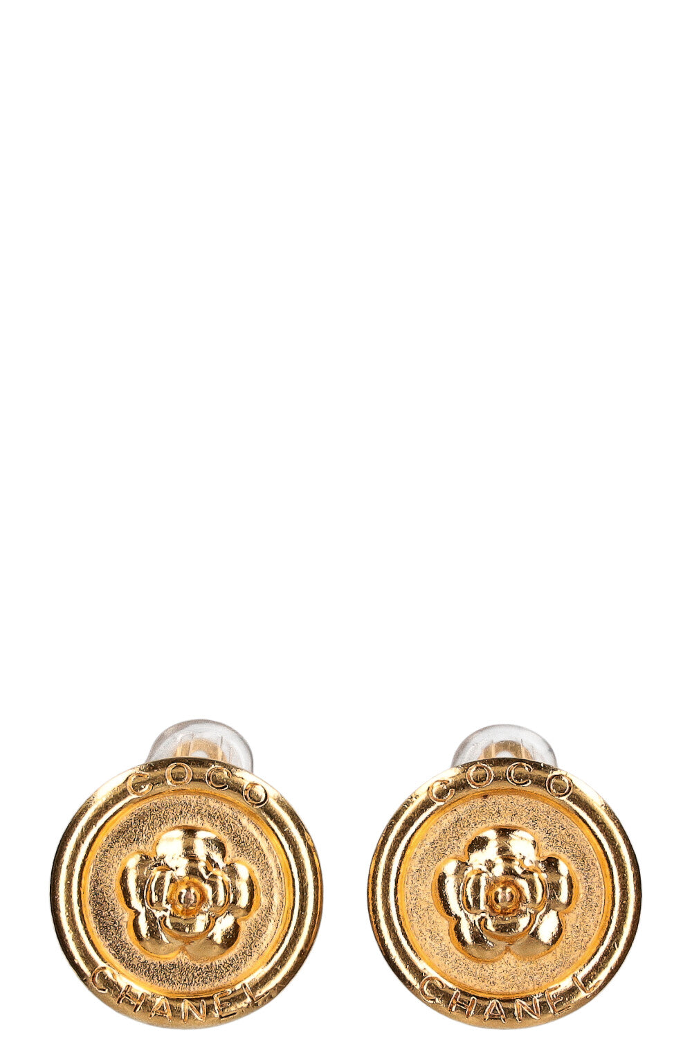 CHANEL Clip Earrings Gold Camelia 97P