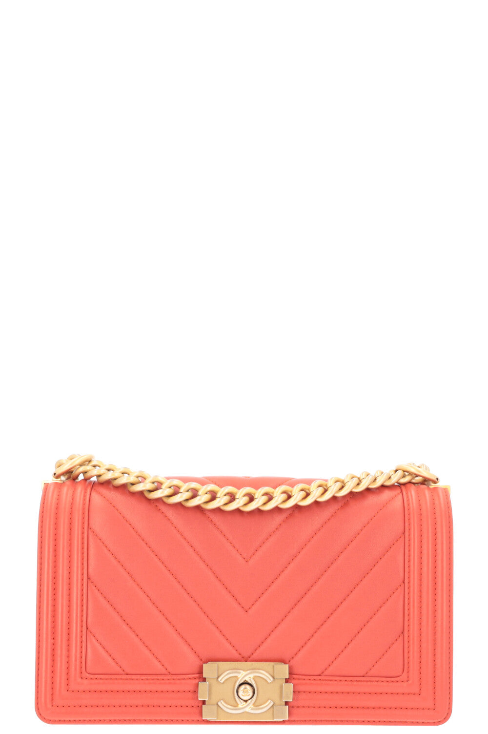 Chanel Boy Bag Medium Chevron Orange Gold