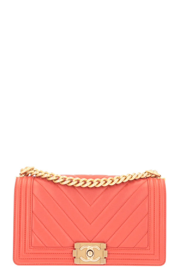 Chanel Boy Bag Medium Chevron Orange Gold