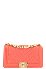 Chanel Boy Bag Medium Chevron Orange Gold