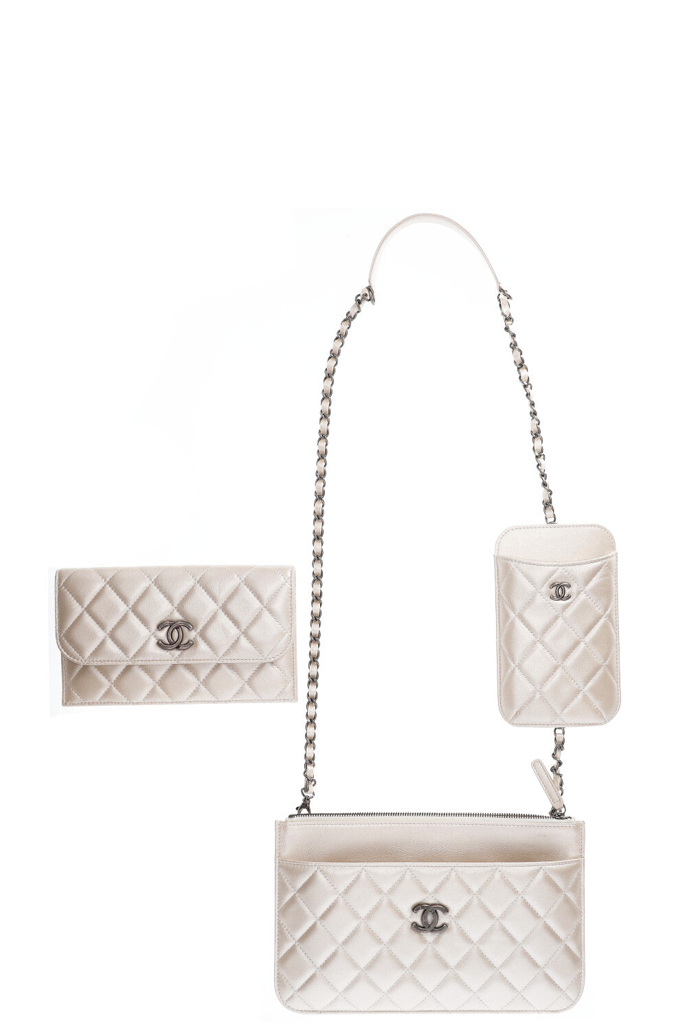 CHANEL Multi Pochette Bag Iridescent White