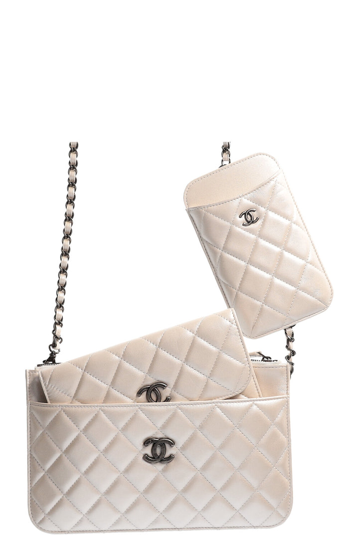 CHANEL Multi Pochette Bag Iridescent White