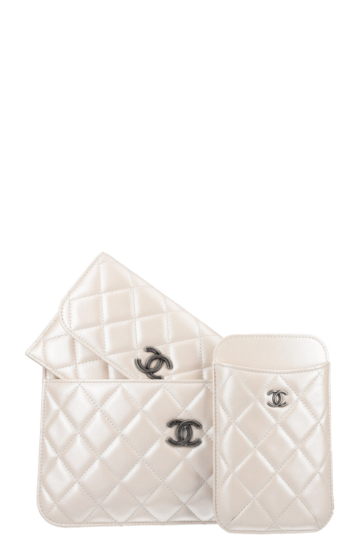 CHANEL Multi Pochette Bag Iridescent White