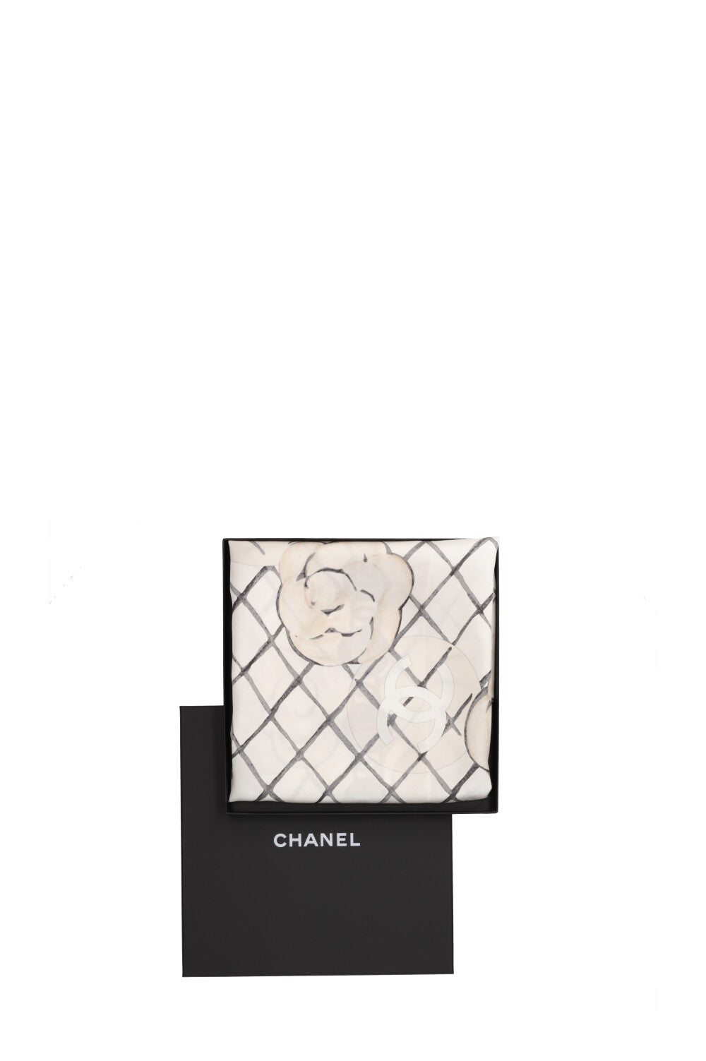 CHANEL CC Camelia Scarf 90 White