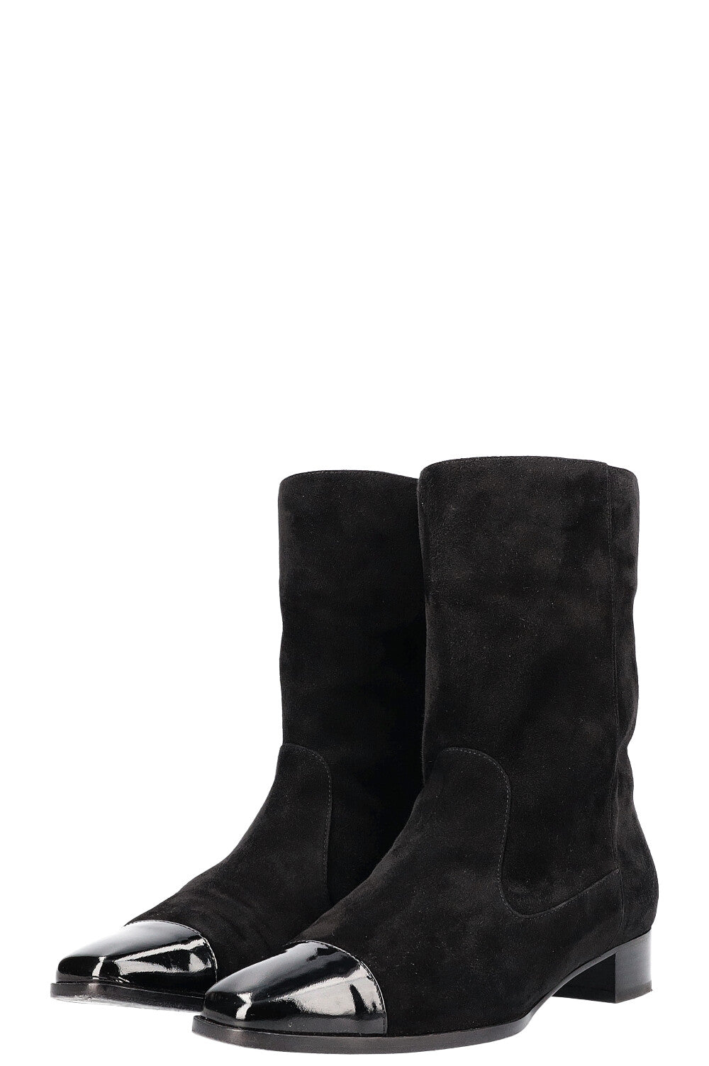 CHANEL Cap Toe Boots Suede Black